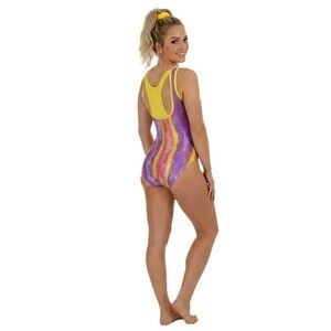 Satara VTG Racerback Rainbow Foil Accents Leotard Yellow Pink Purple AL Adult L